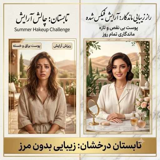 قبل وبعد استفاده از محصولات معرکه بیوتی برای ماندگاری میکاپ