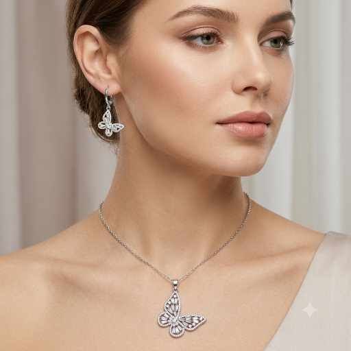 نیم‌ست استیل طرح پروانه نگین کاری ضد حساسیت و رنگ ثابت