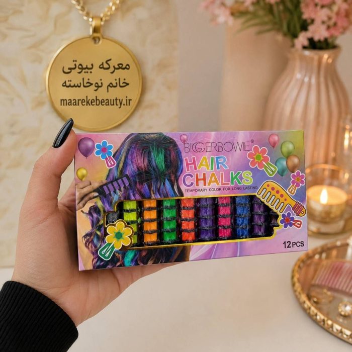 نمای نزدیک گچ مو 12 رنگ Bigger BOWE Hair Chalks