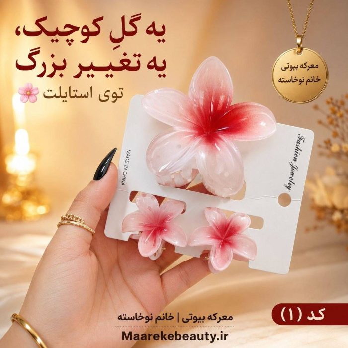 ست کلیپس مو پلومریا رزینی طرح گل پلومریا صورتی معرکه بیوتی